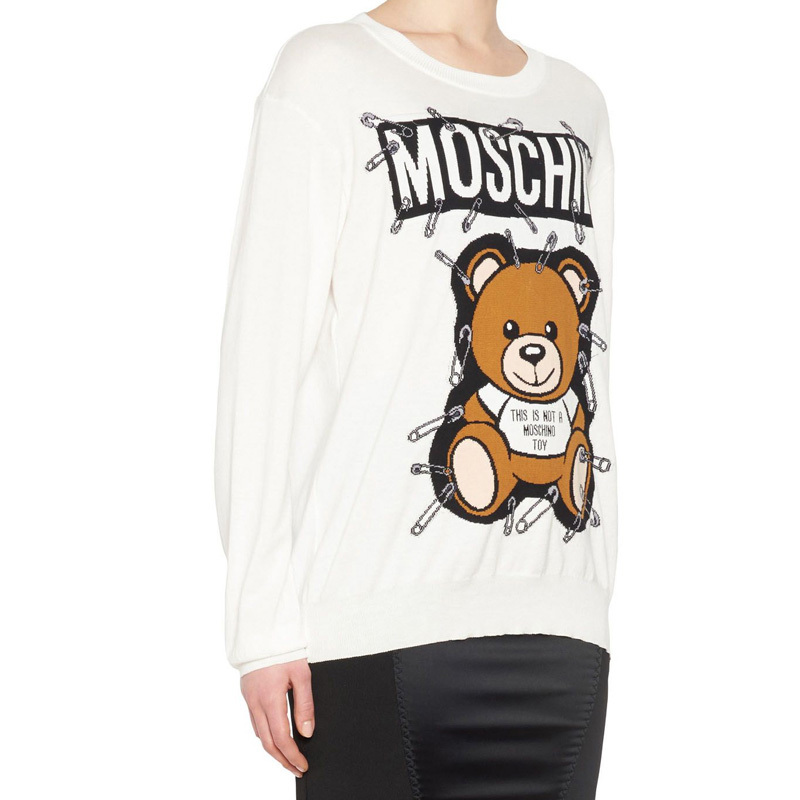 Moschino Bear Pin Wool Knitted Pullover In White