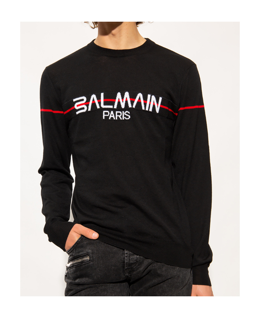 Balmain Intarsia Logo Jumper In Black