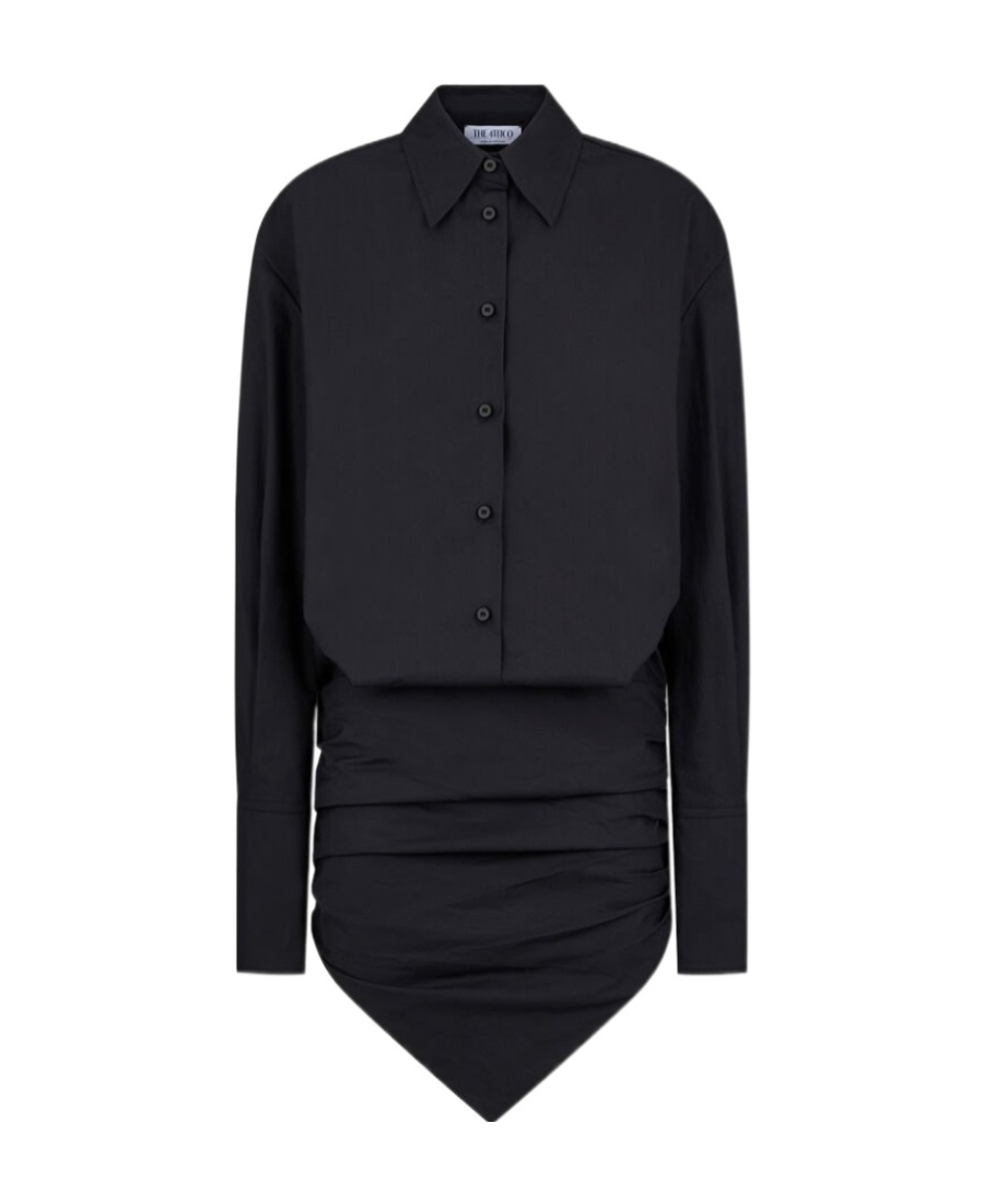 Attico The  Long-sleeved Mini Shirt Dress In Black