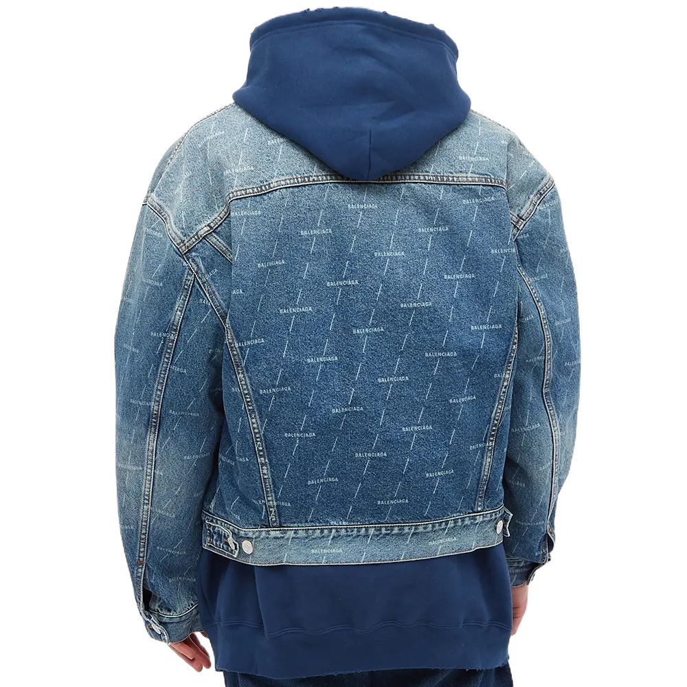 Balenciaga Logo Print Denim Jacket In Blue