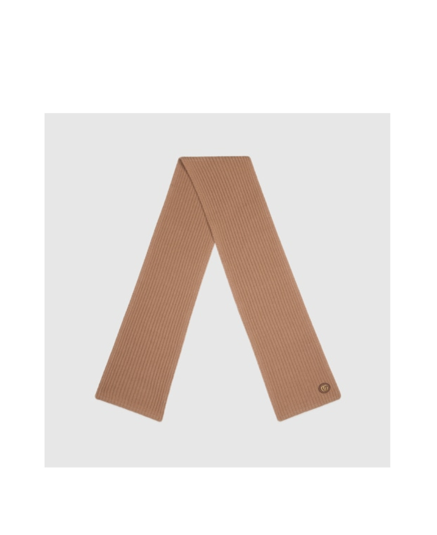 Gucci Knit Wool Scarf With Patch In Brown