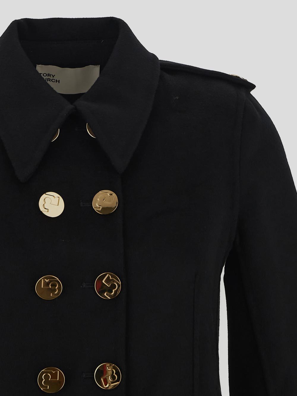 Tory Burch Long-sleeved Double-breasted Jacket In Black