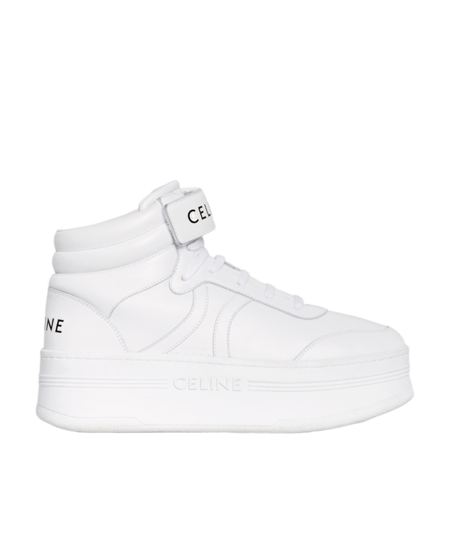 Celine Mid Block Velcro High-heeled Sneakers In White
