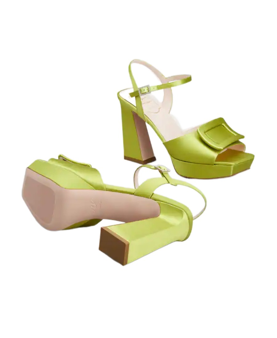 Roger Vivier Buckle High-heeled Sandals With Platform Soles In Green