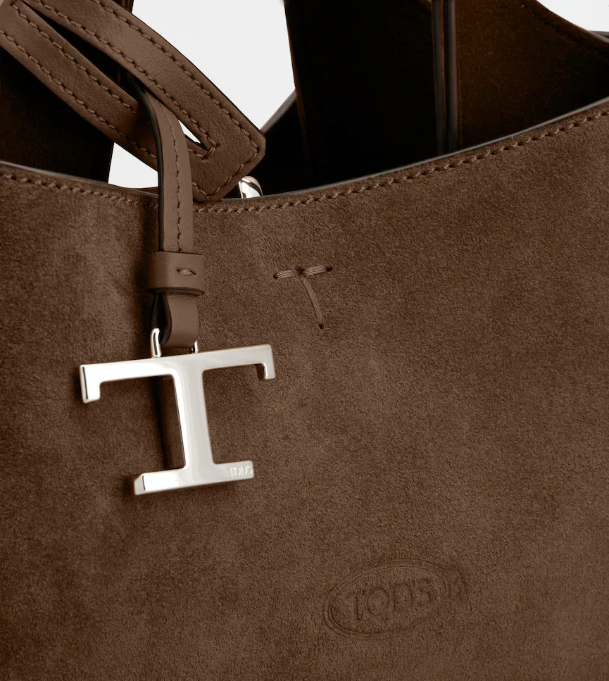 Tod's Micro Logo-charm Suede Tote Bag In Brown