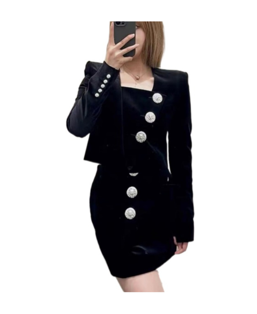 Balmain Embellished Cropped Blazer In Black Velvet In Black