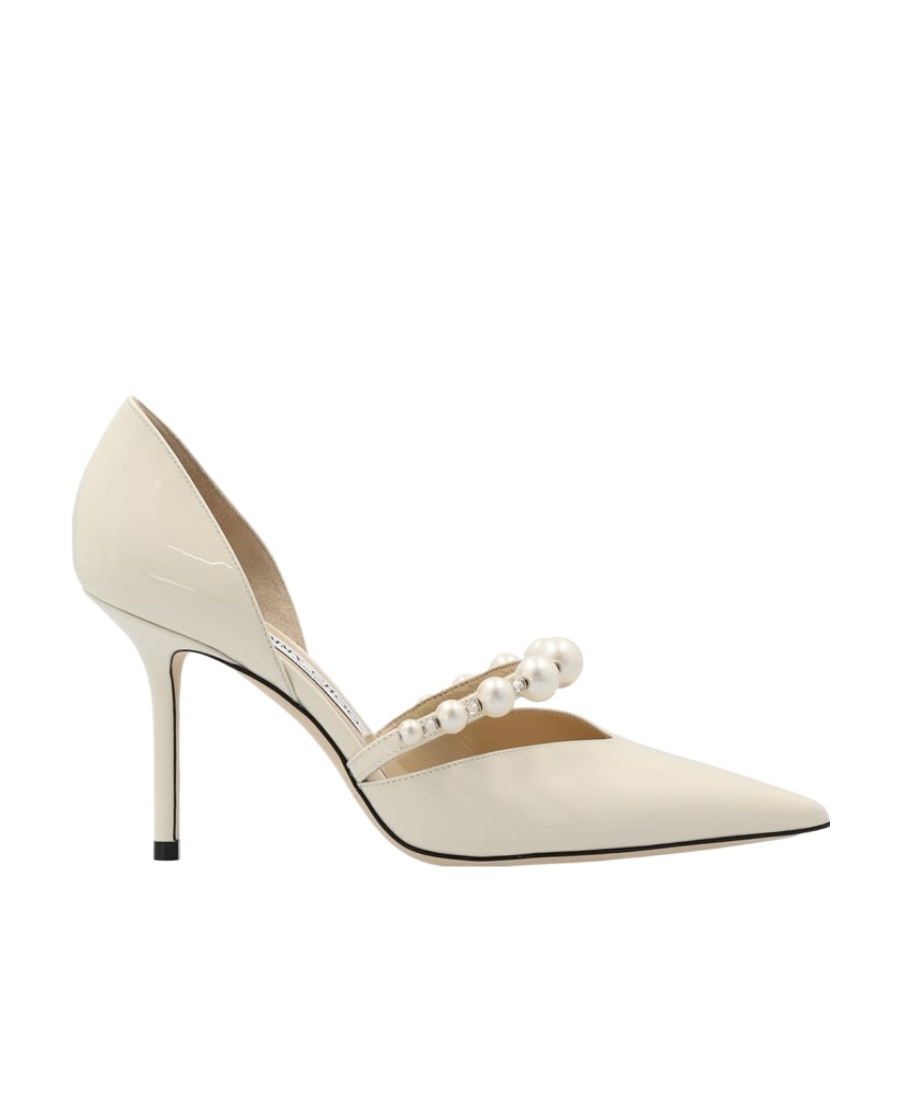 Jimmy Choo Aurelie 85 Faux Pearl-embellished Patent-leather Pumps In White