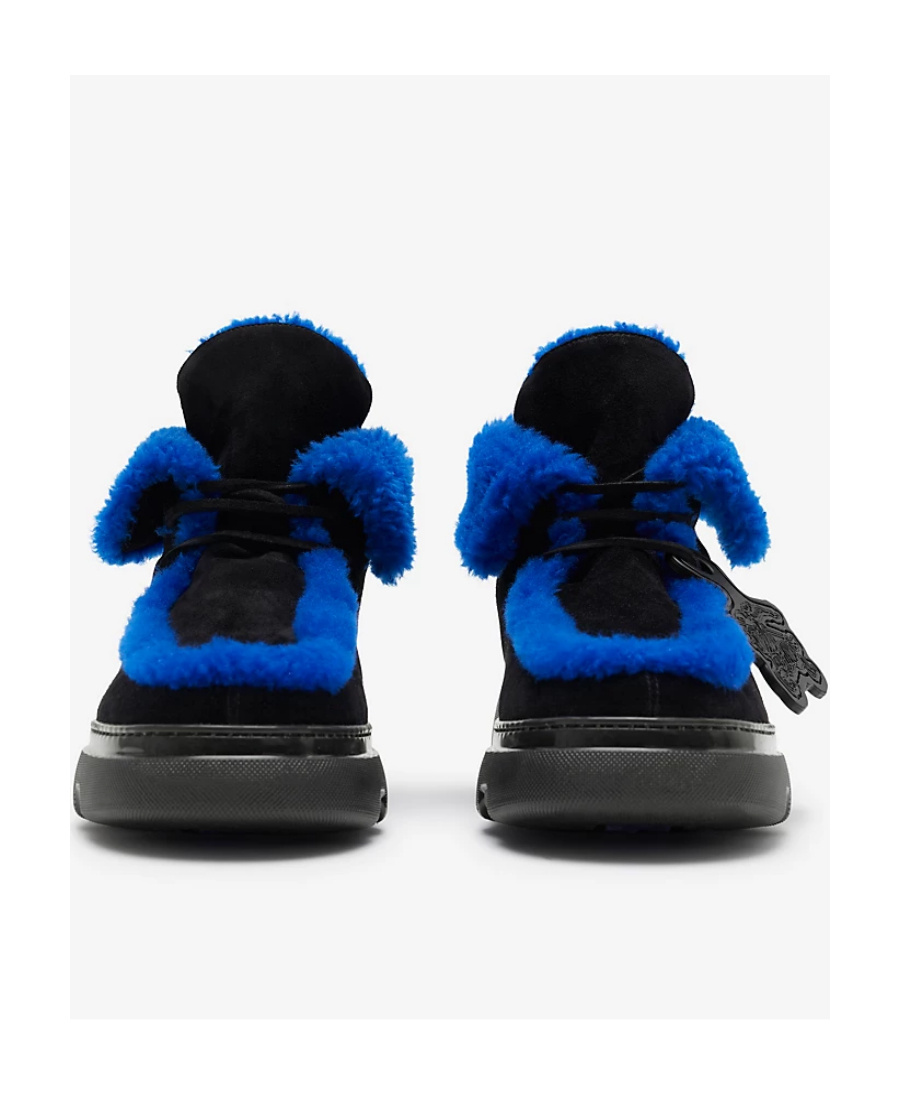 Burberry Shearling-embellished Suede Creeper Boots In Black
