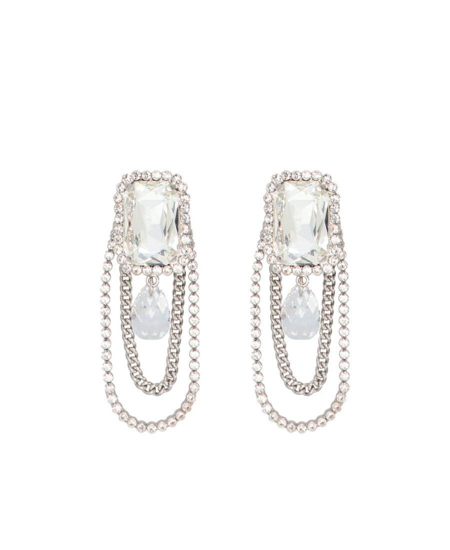 Alessandra Rich Crystal-embellished Drop Chain Earrings In Silver