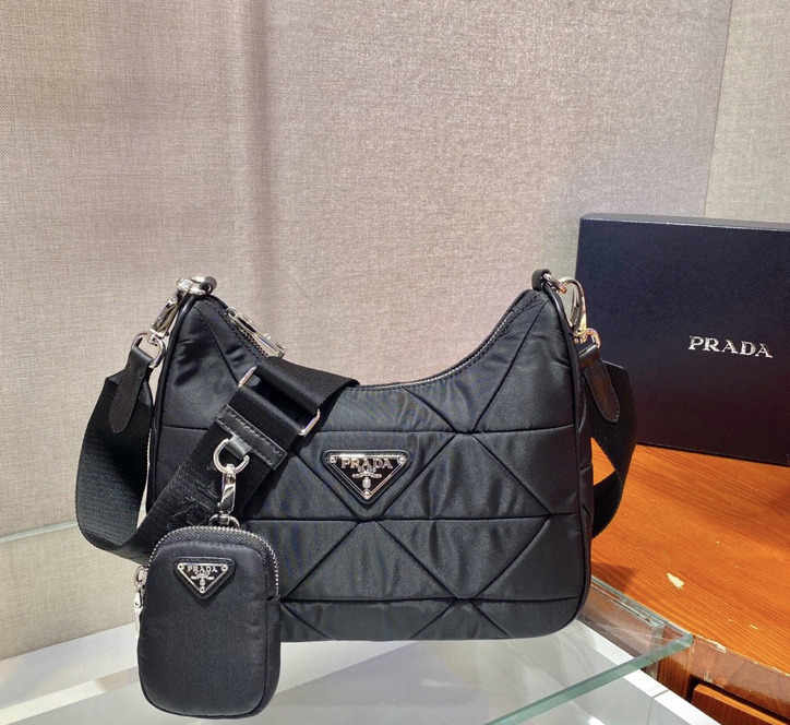 Prada Padded Re-nylon Shoulder Bag In Black