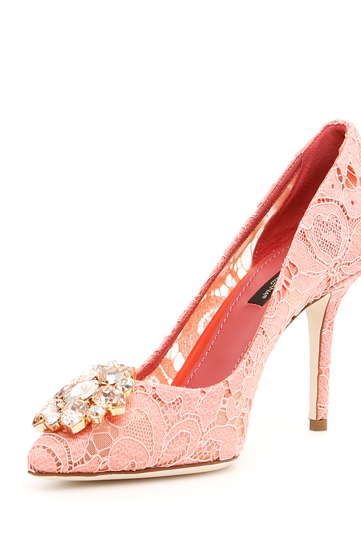 Dolce & Gabbana Court Shoe In Taormina Lace With Crystals In Pink