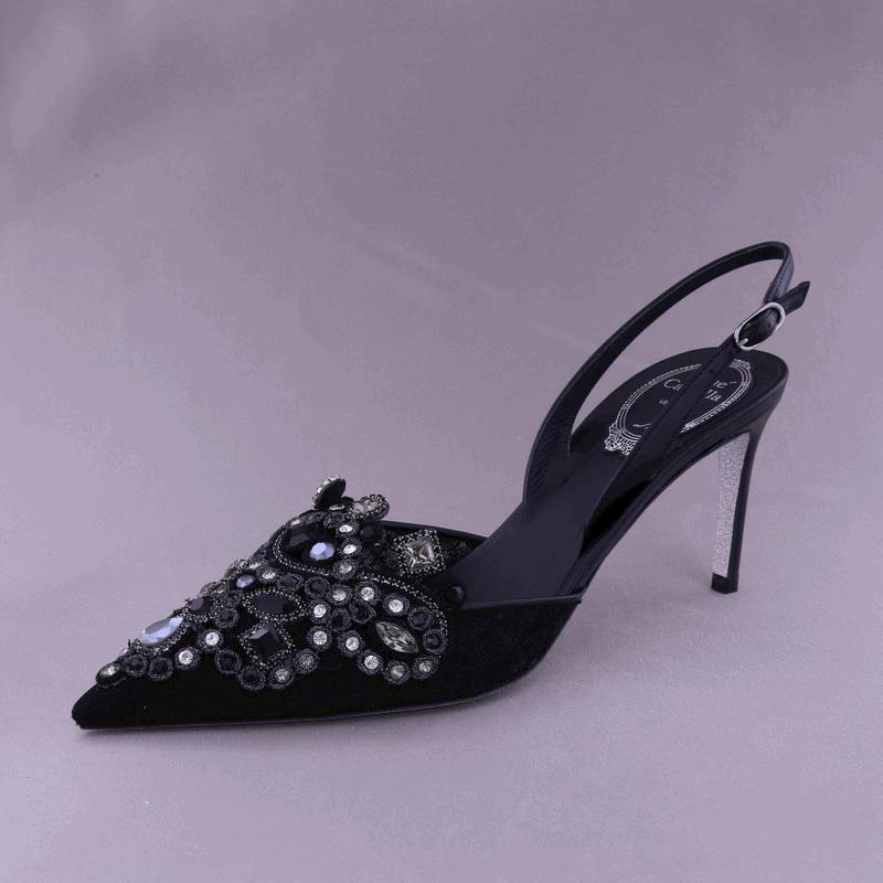 René Caovilla High-heeled Shoes With Diamond Tips In Black