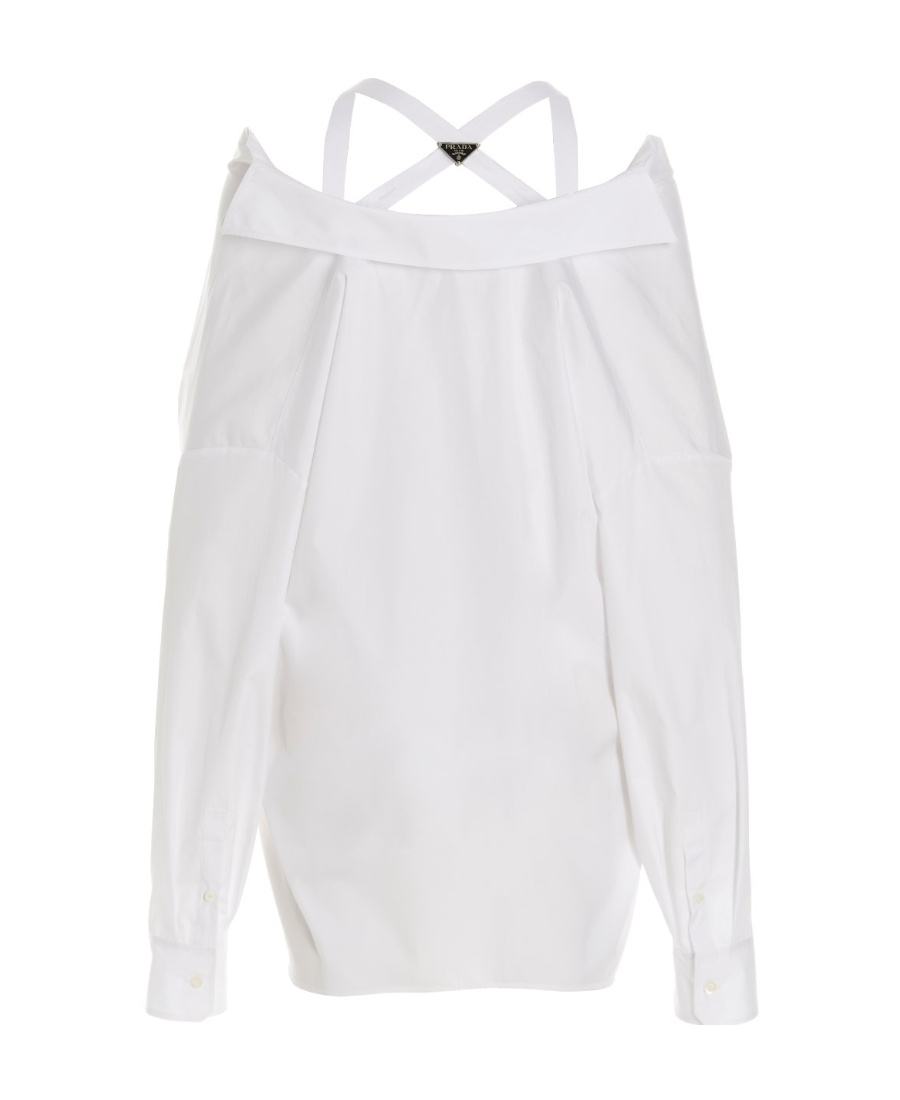Prada Logo-plaque Off-shoulder Shirt In White