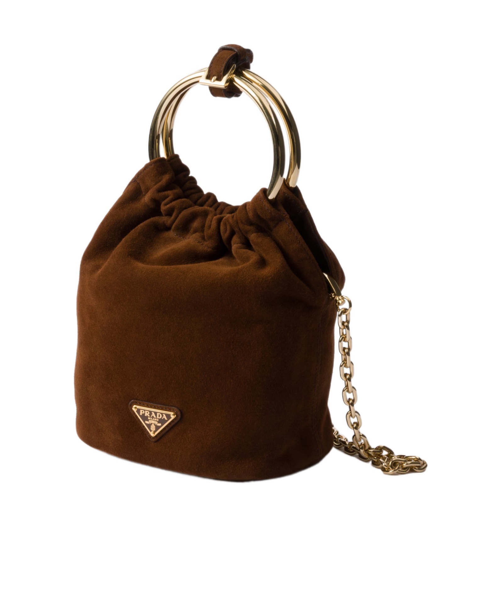 Prada Mini Panier Triangle-logo Bucket Bag In Brown