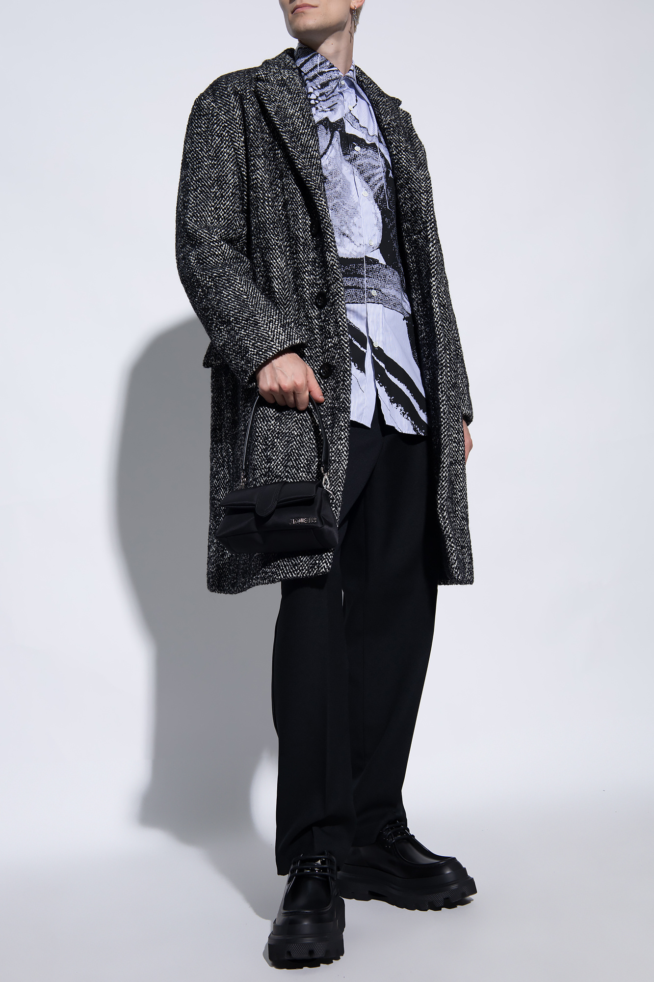 Dries Van Noten White And Grey Mohair And Wool Coat In Gray