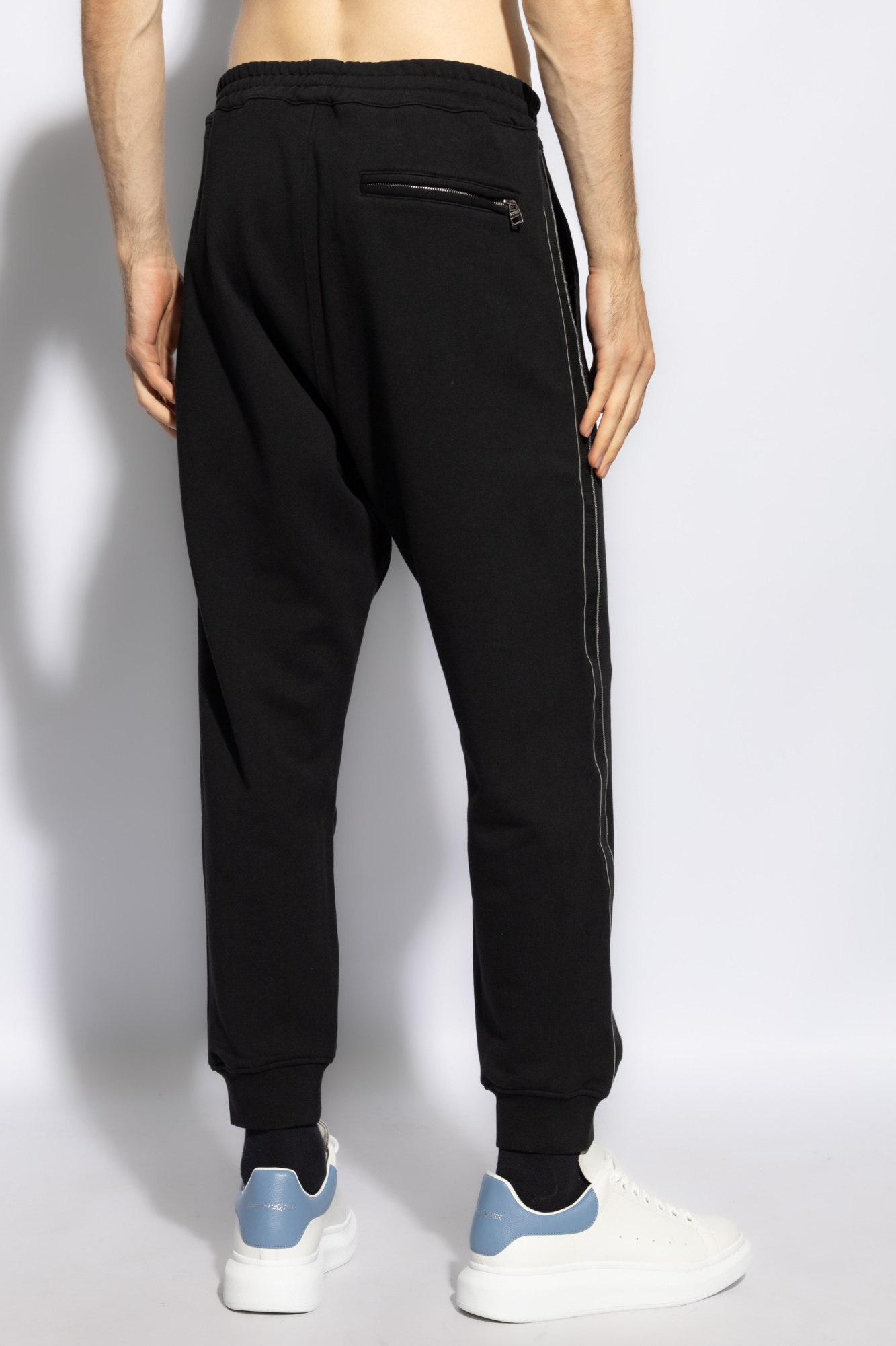 Shop Alexander Mcqueen Logo-stripe Tapered Track Pants In Black