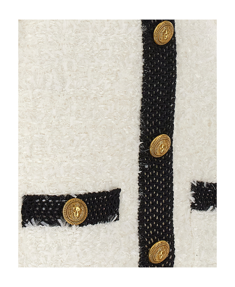 Balmain Contrasting-trim Bouclé Minidress In White