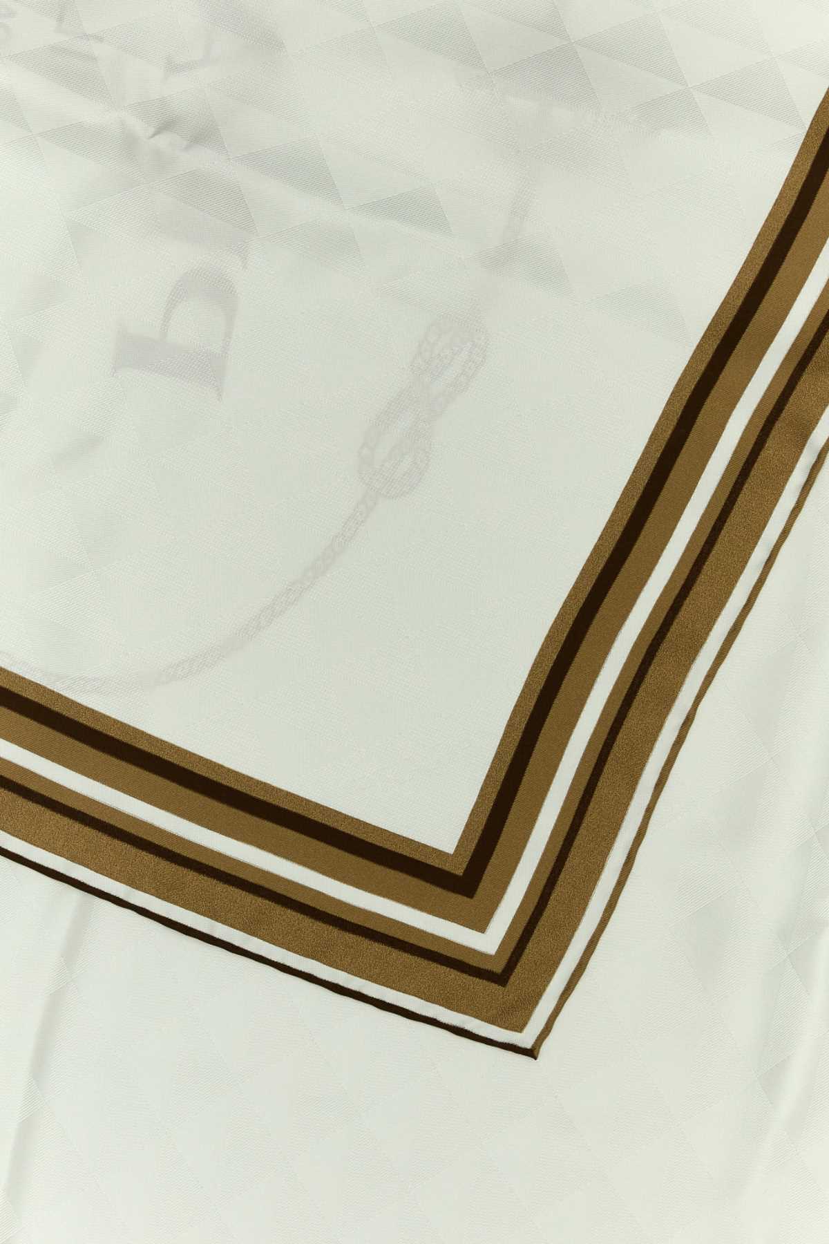 Prada Embroidered Silk Scarf In Geometric Pattern In Neutral
