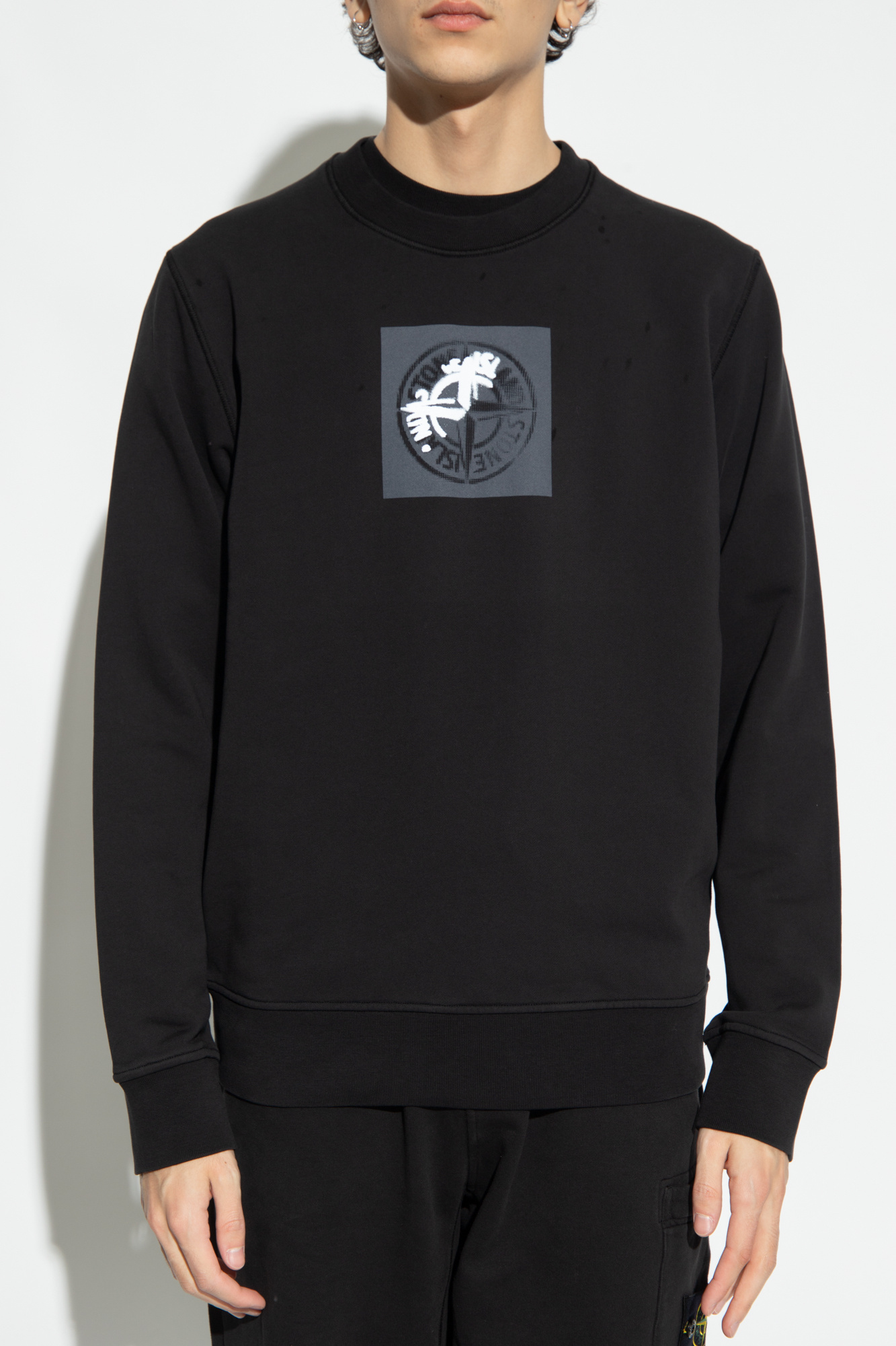 Stone Island Logo-print Cotton Sweatshirt In Black