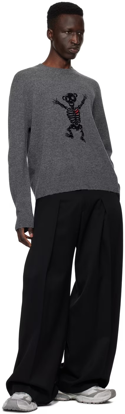 We11 Done Gray Bolt Teddy Sweater In Black