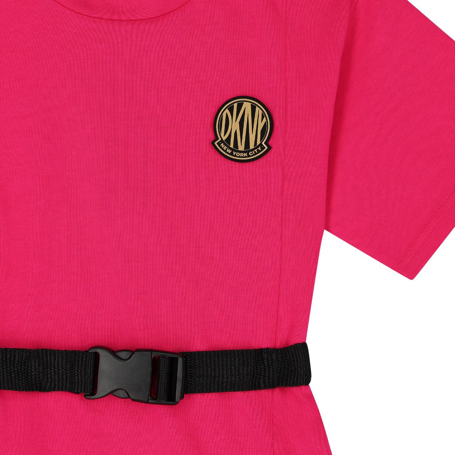 Dkny Logo-patch Cotton Dress In Pink
