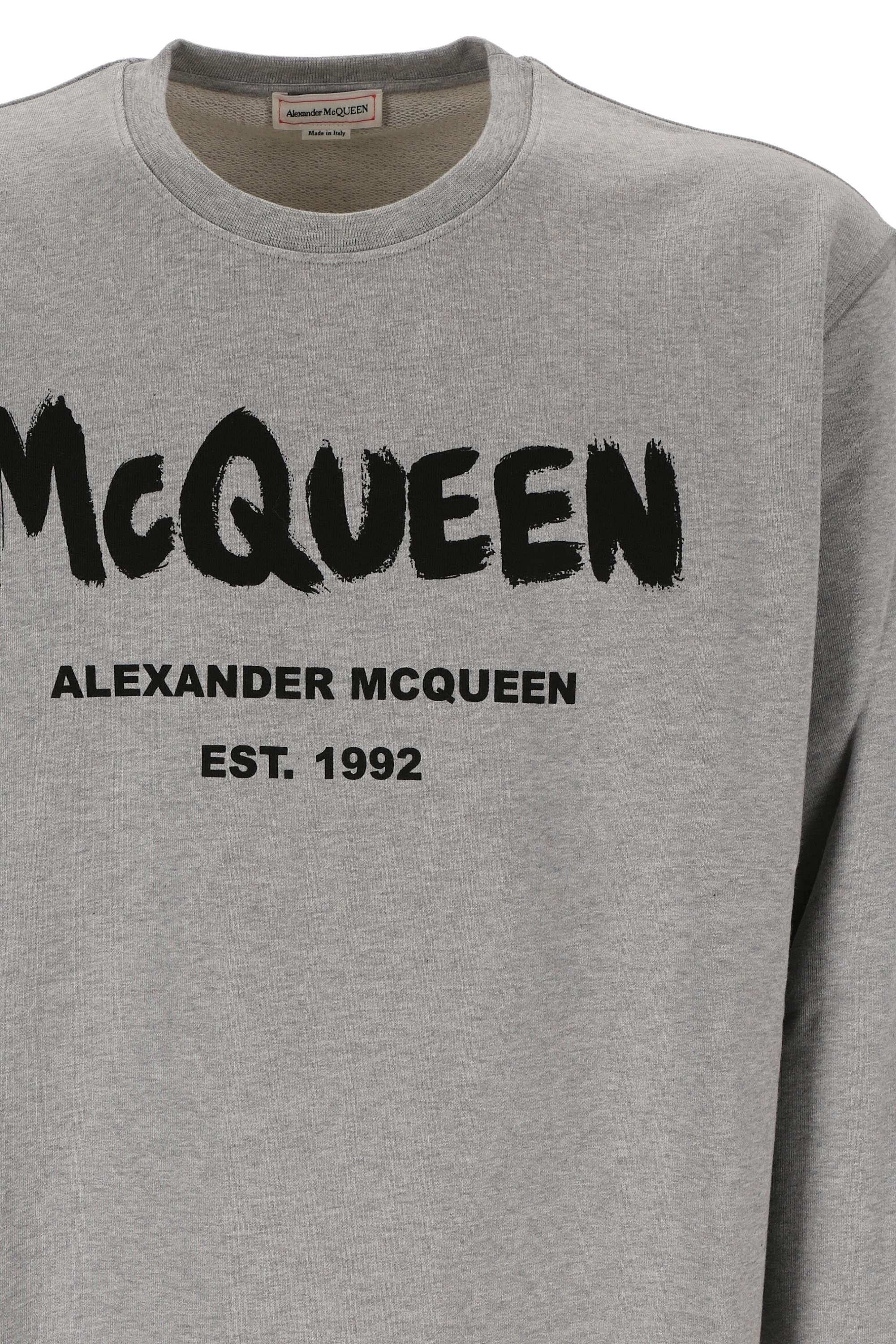 Alexander Mcqueen Graffiti-print Crew-neck Sweatshirt In Gray