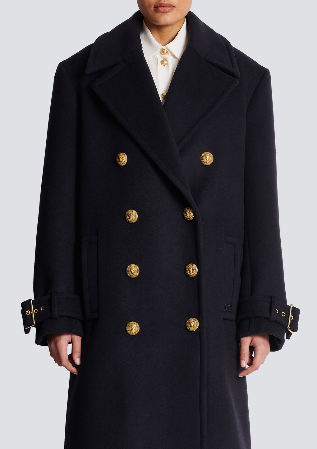 Shop Balmain Oversized Double-breasted Coat In Black
