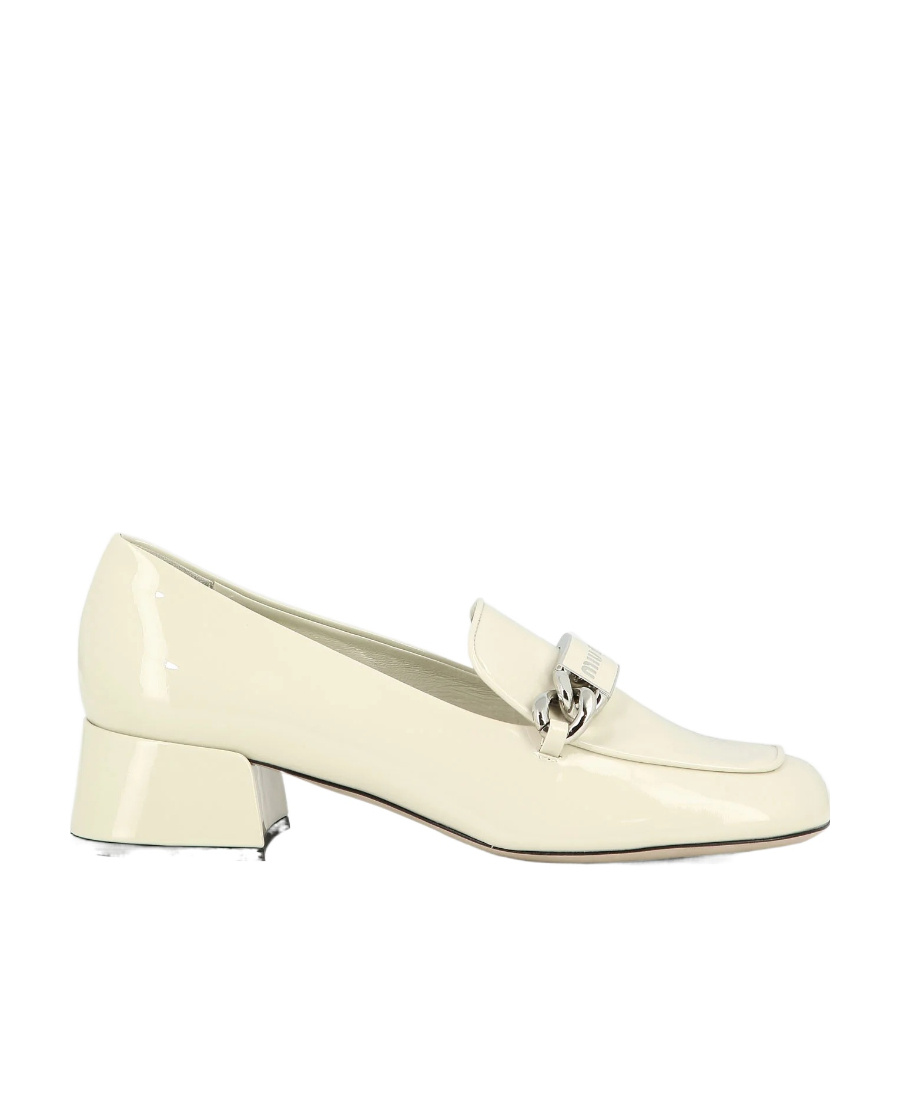 Miu Miu Logo Patch Chain Love Shoes In White