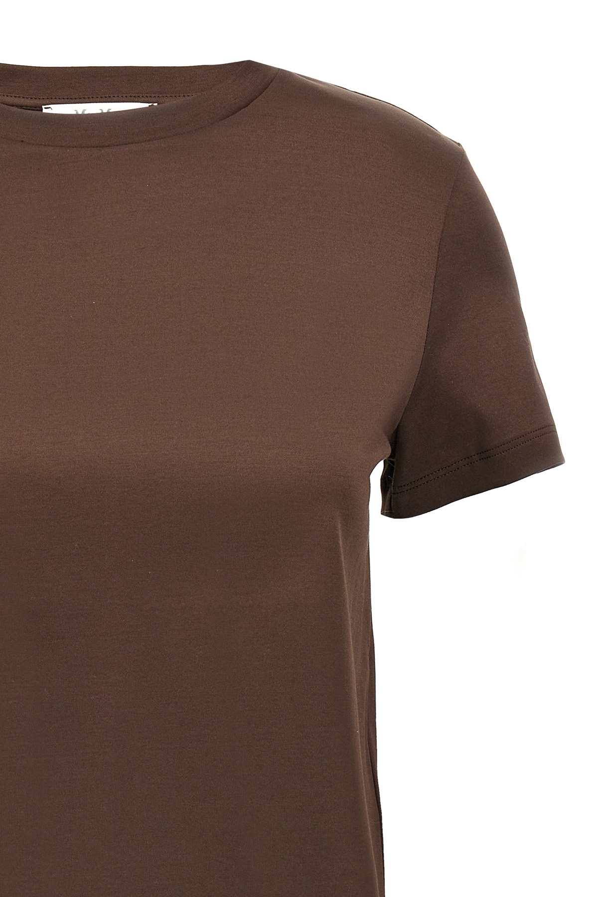 Max Mara Crew Neck Short Sleeve Top With Pocket In Brown