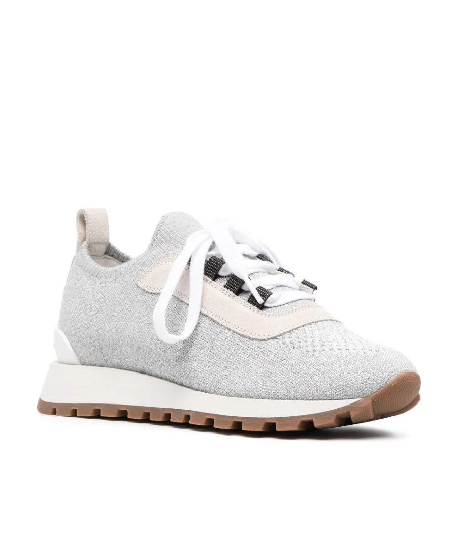 Brunello Cucinelli Light Grey Textile Sneakers In White