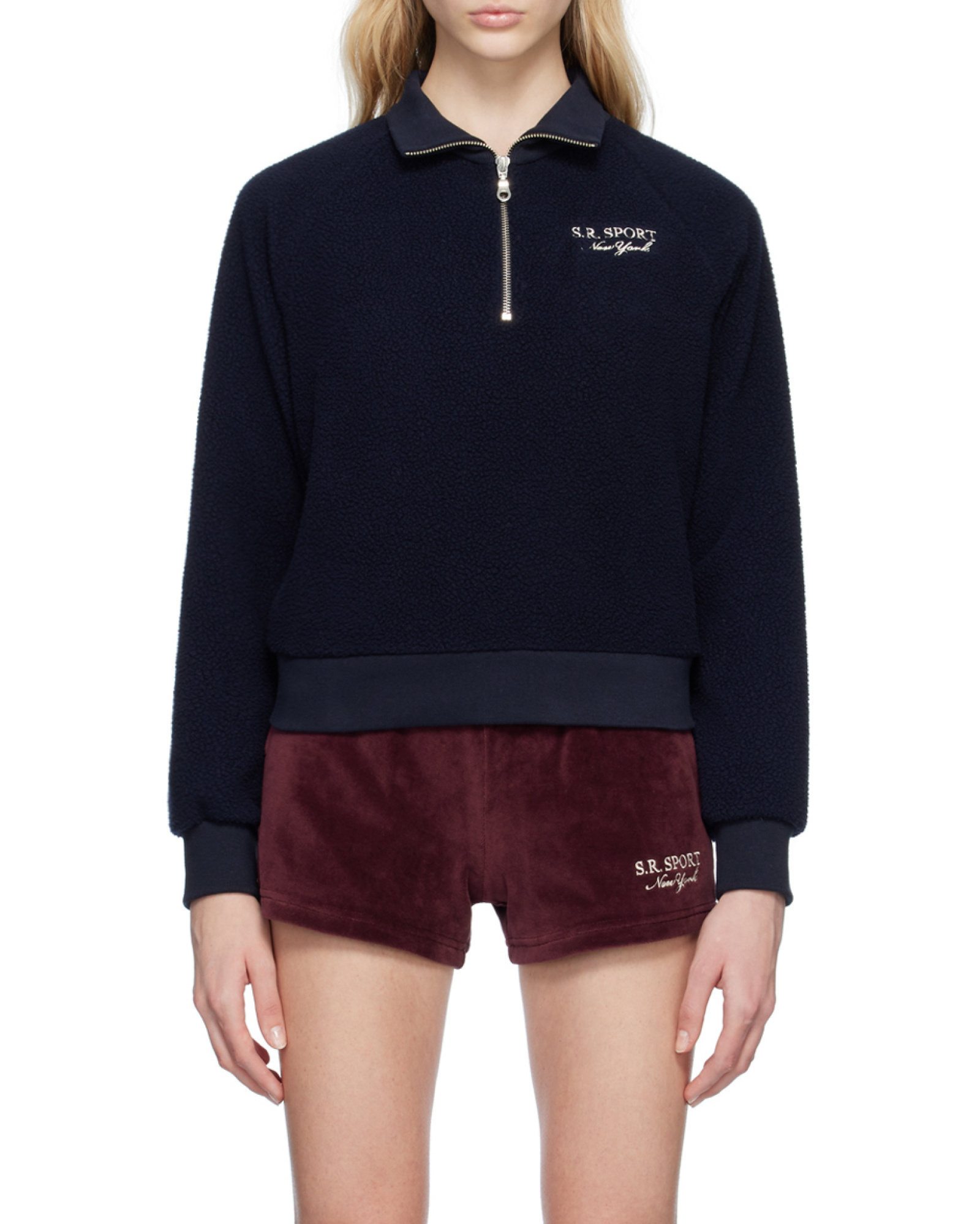 Sporty And Rich Half-zip Fleece Sweatshirt In Black
