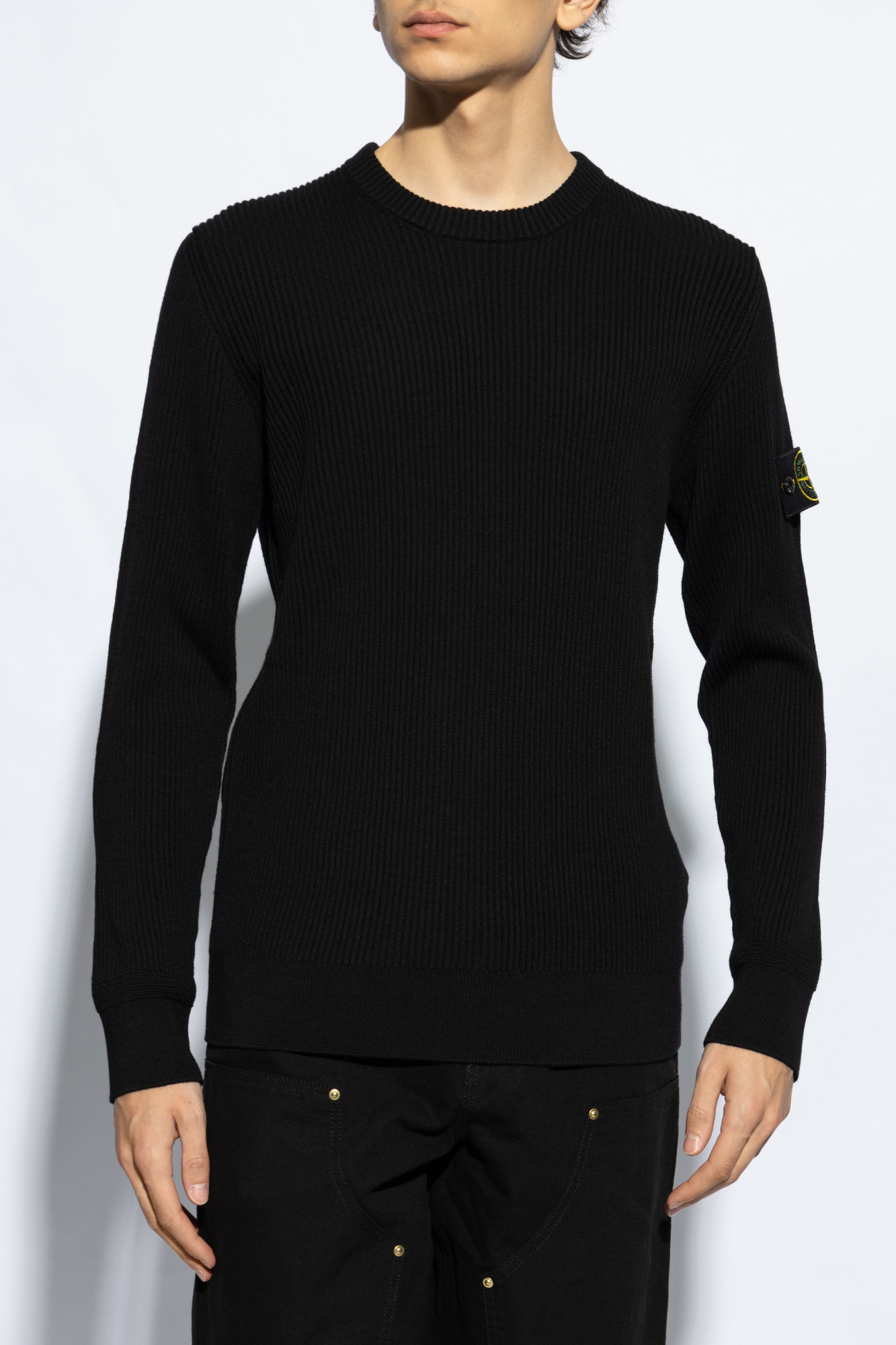 Stone Island Lightweight Wool Crew Neck Pullover In Black