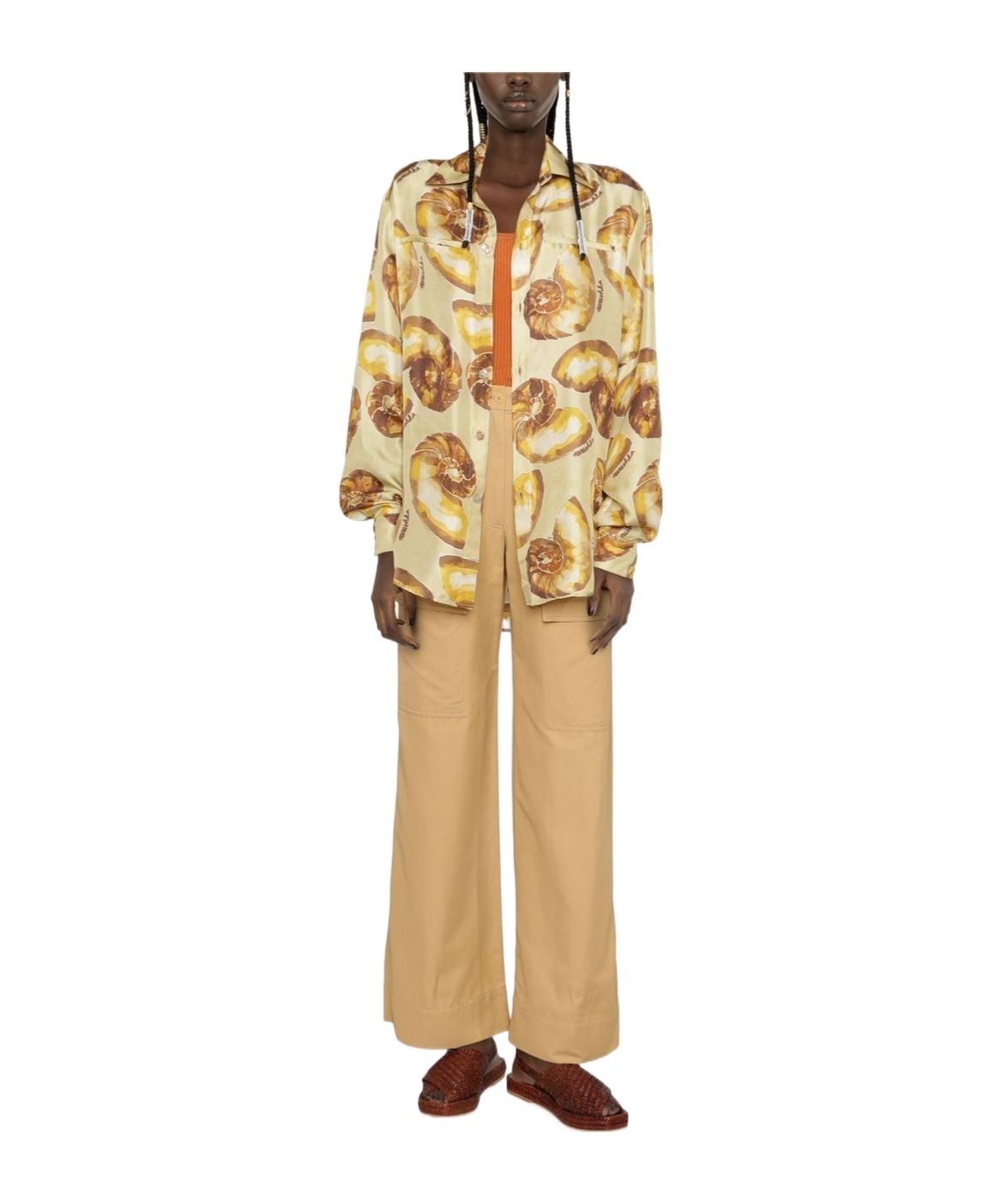 Nanushka Seashell-print Silk Shirt In Nude