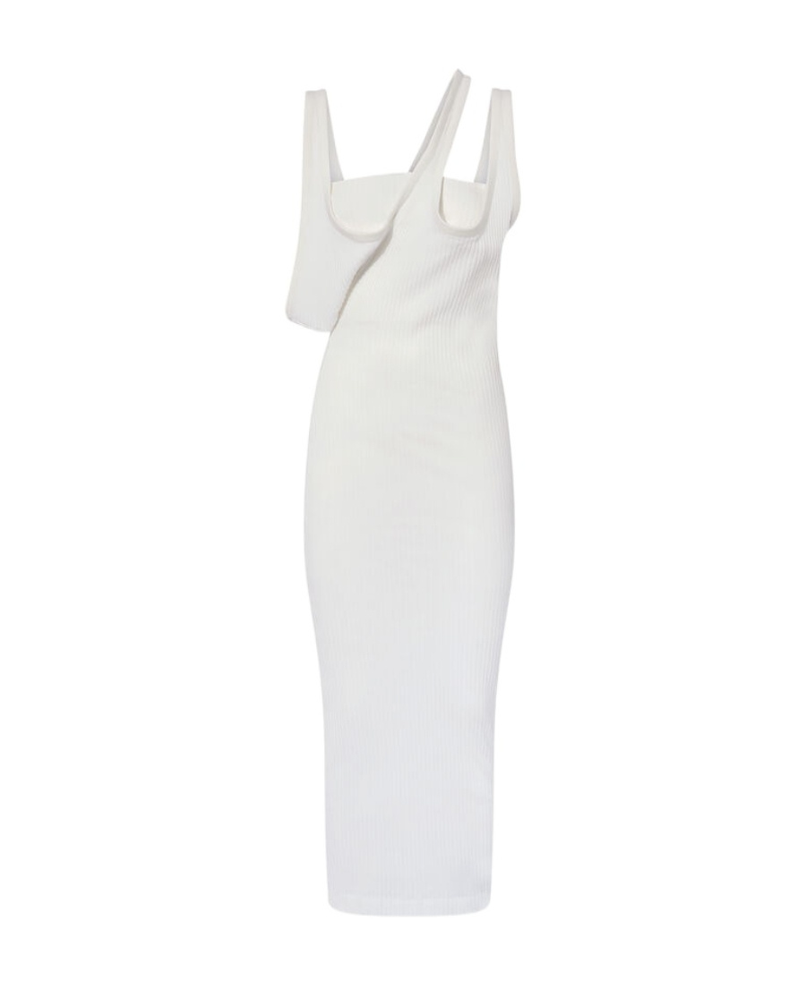 Attico Asymmetrical-neckline Ribbed Midi Dress In White
