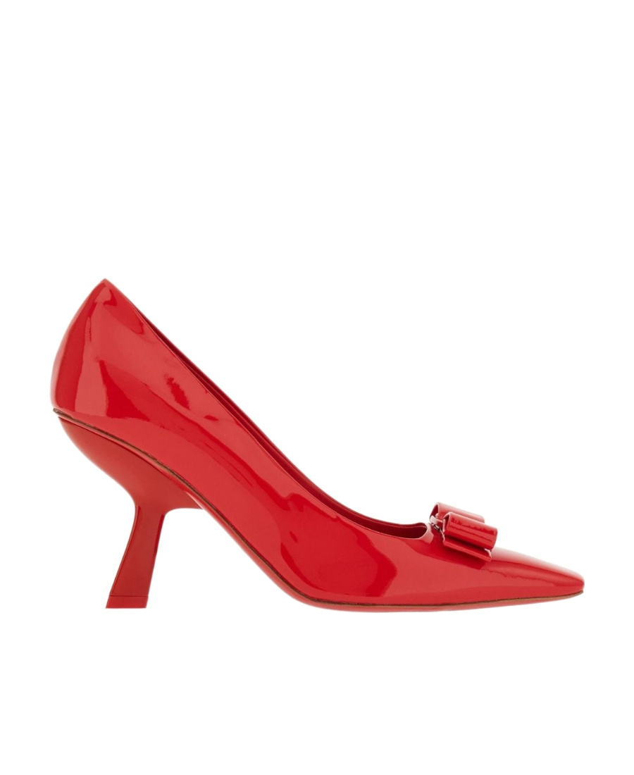 Ferragamo Pointed Toe Kitten Heel Pumps With Bow Detailing In Red