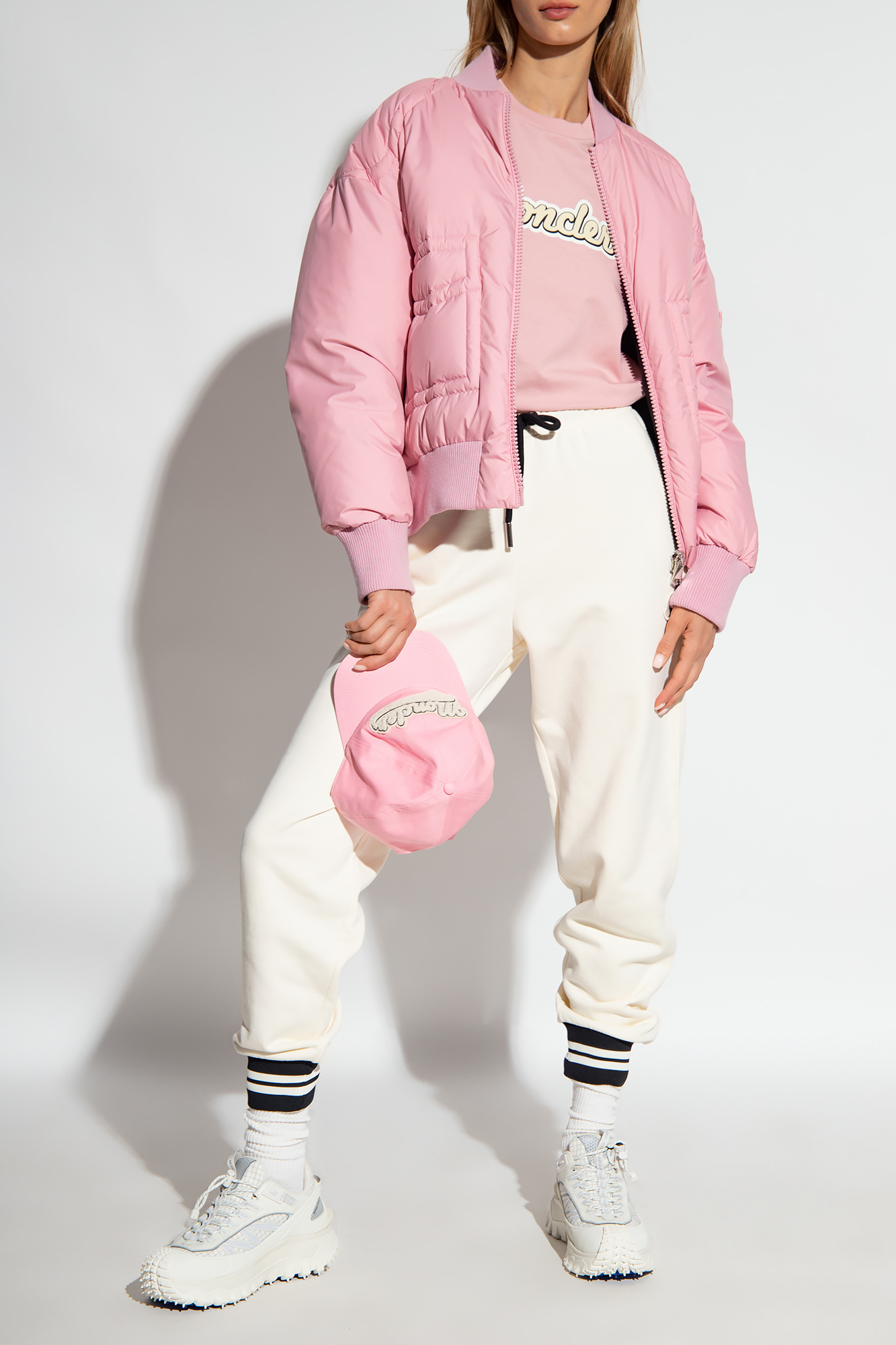 Shop Moncler Jucar Padded Down Bomber Jacket In Pink