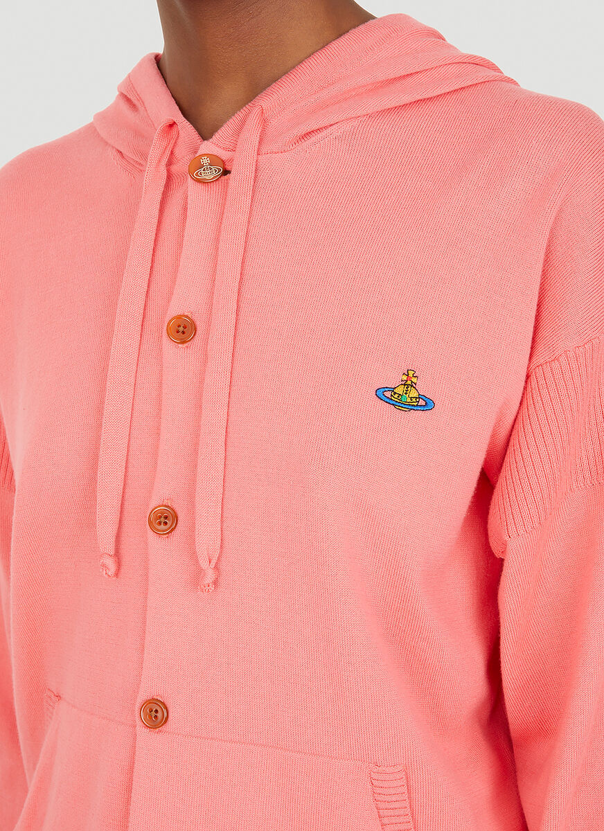 Shop Vivienne Westwood Orb Embroidered Hooded Knitted Cardigan In Pink
