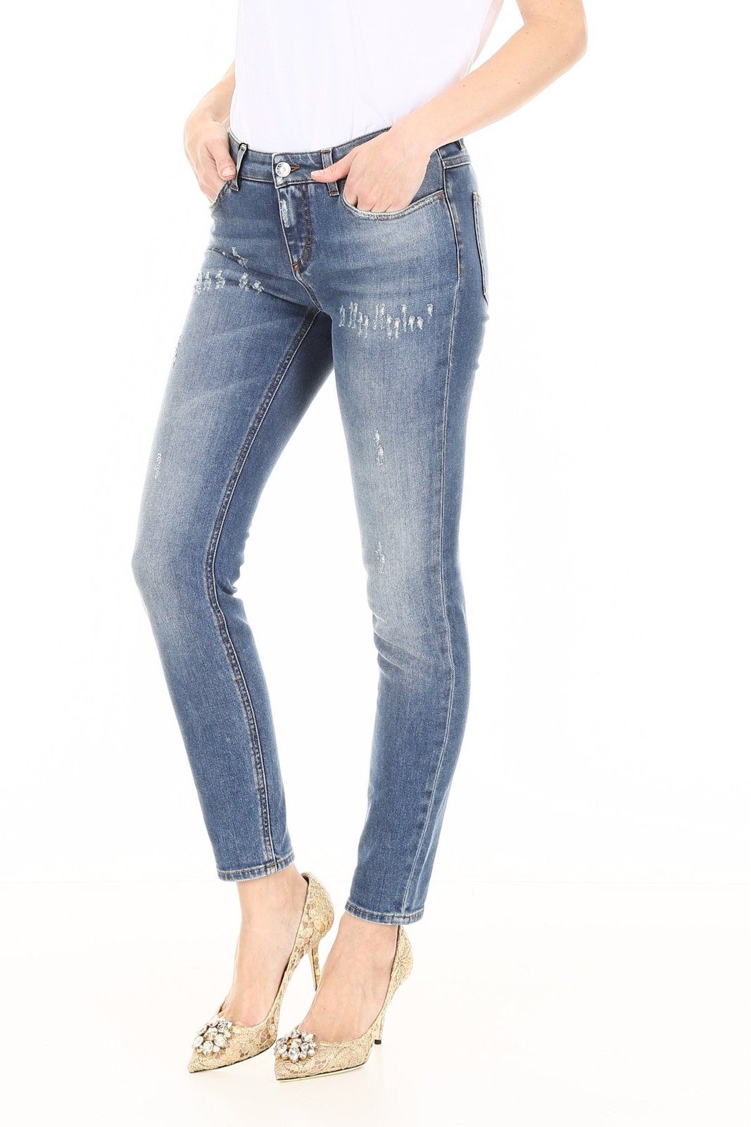 Shop Dolce & Gabbana Faded Skinny Jeans In Blue