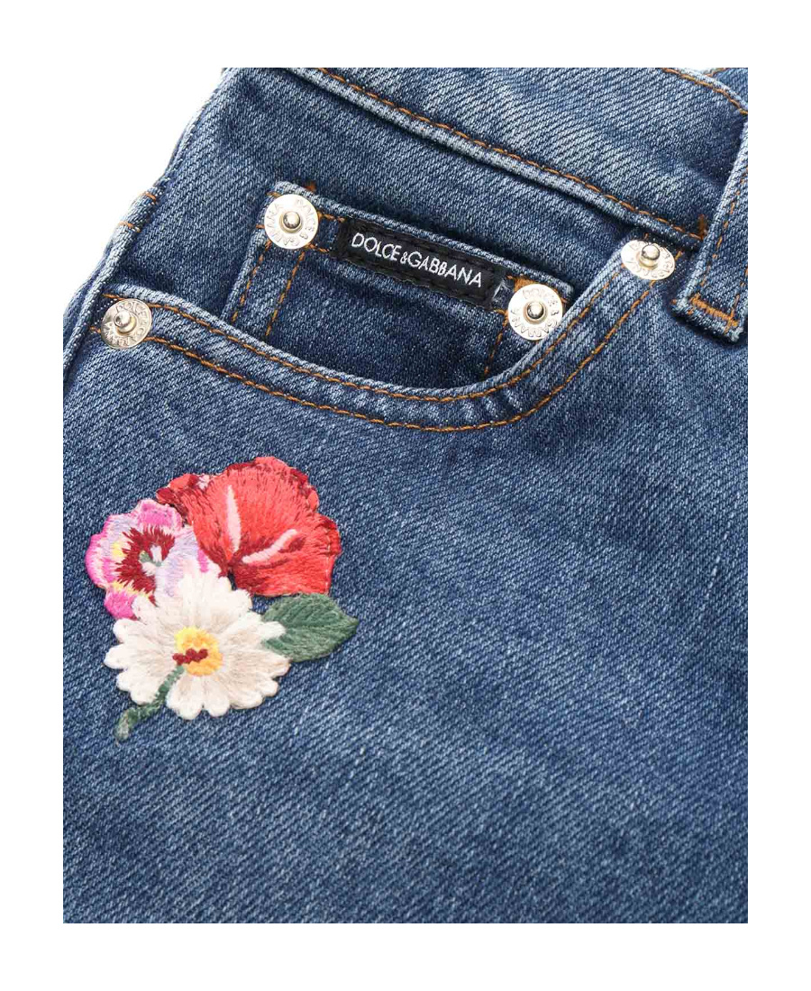 Dolce & Gabbana Floral-embroidered Jeans In Blue