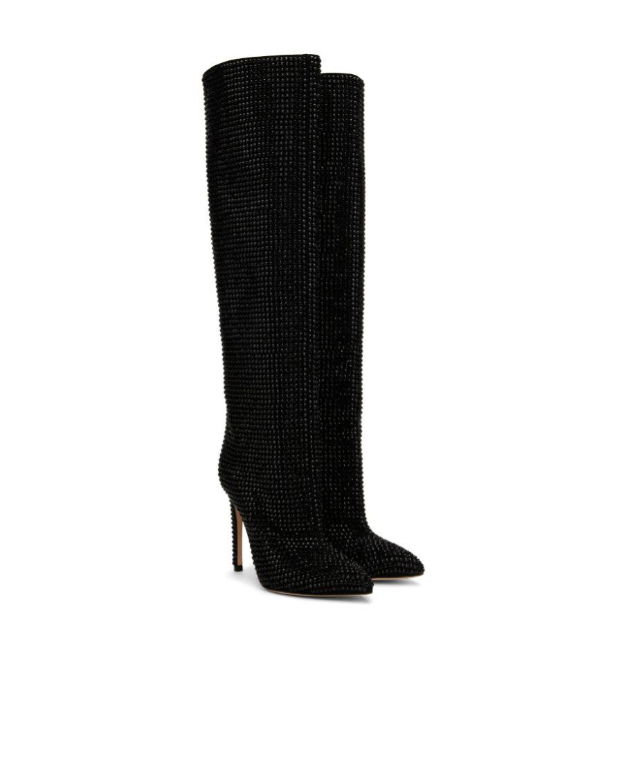 Paris Texas Holly Crystal-embellished Suede Knee Boots In Black