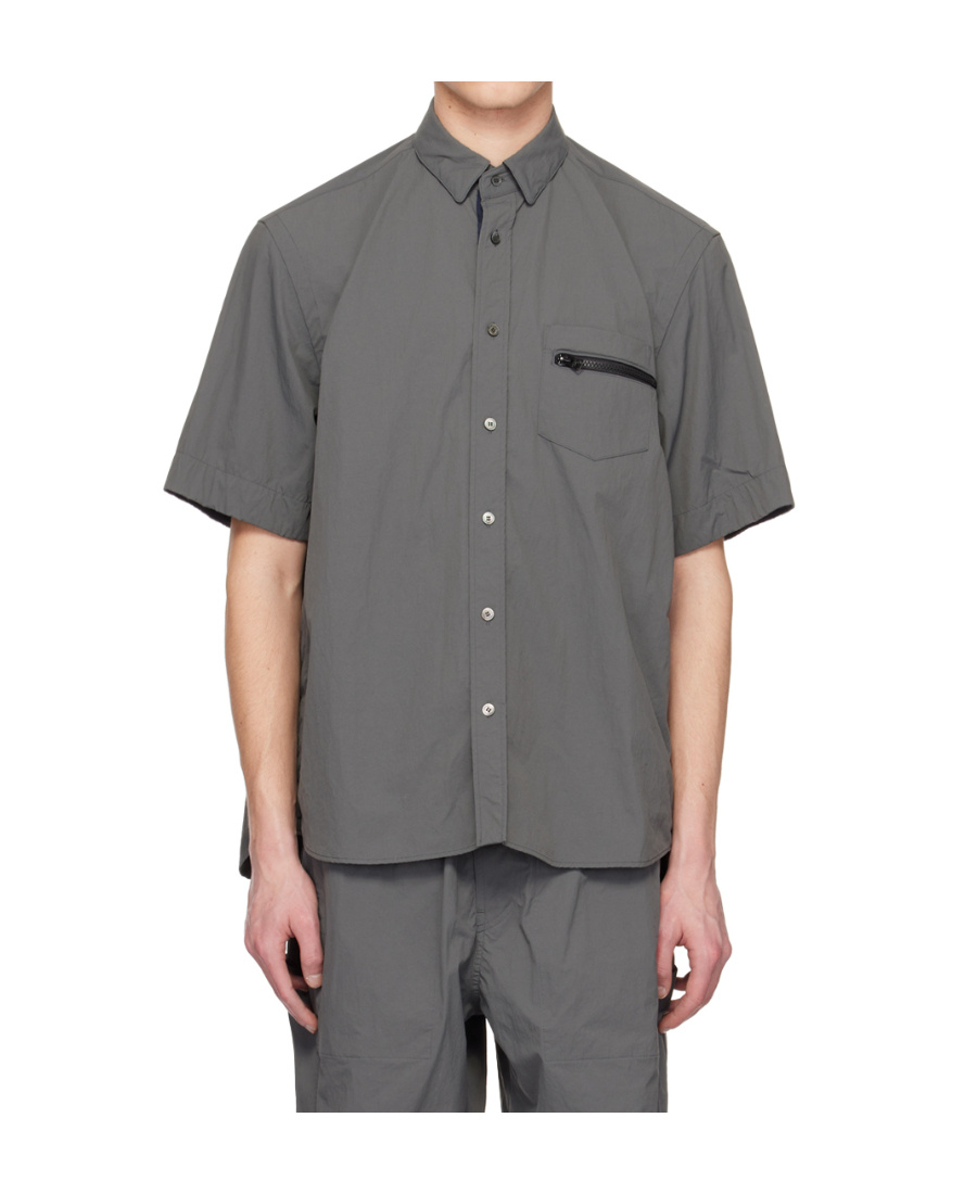 Sacai Zip-pocket Button-up Shirt In Gray