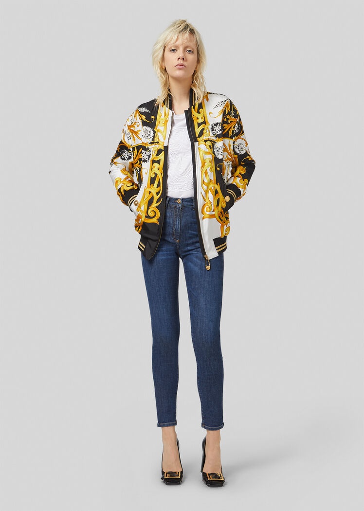 Versace Acanthus Print Bomber Jacket In Multicolor