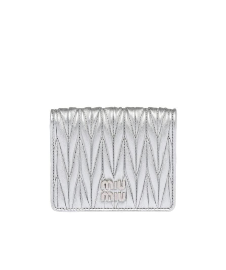 Miu Miu Matelass� Nappa Leather Wallet In Gray