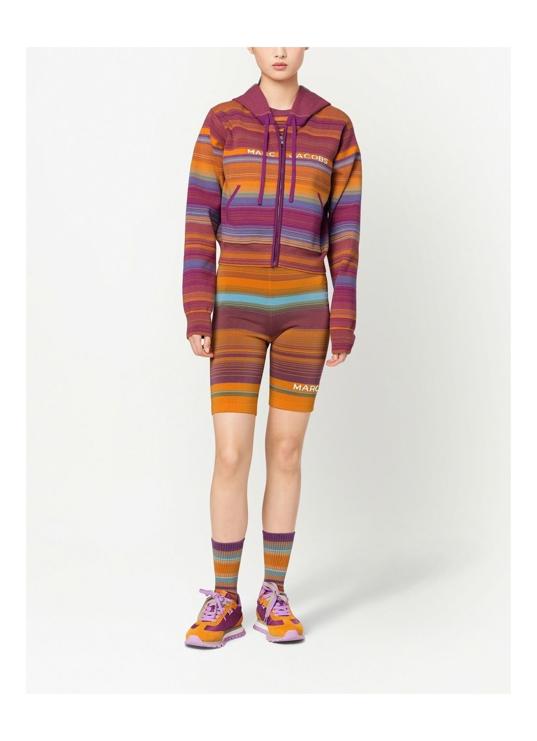 Marc Jacobs Short Zipper With Hat Casual Coat In Multicolor