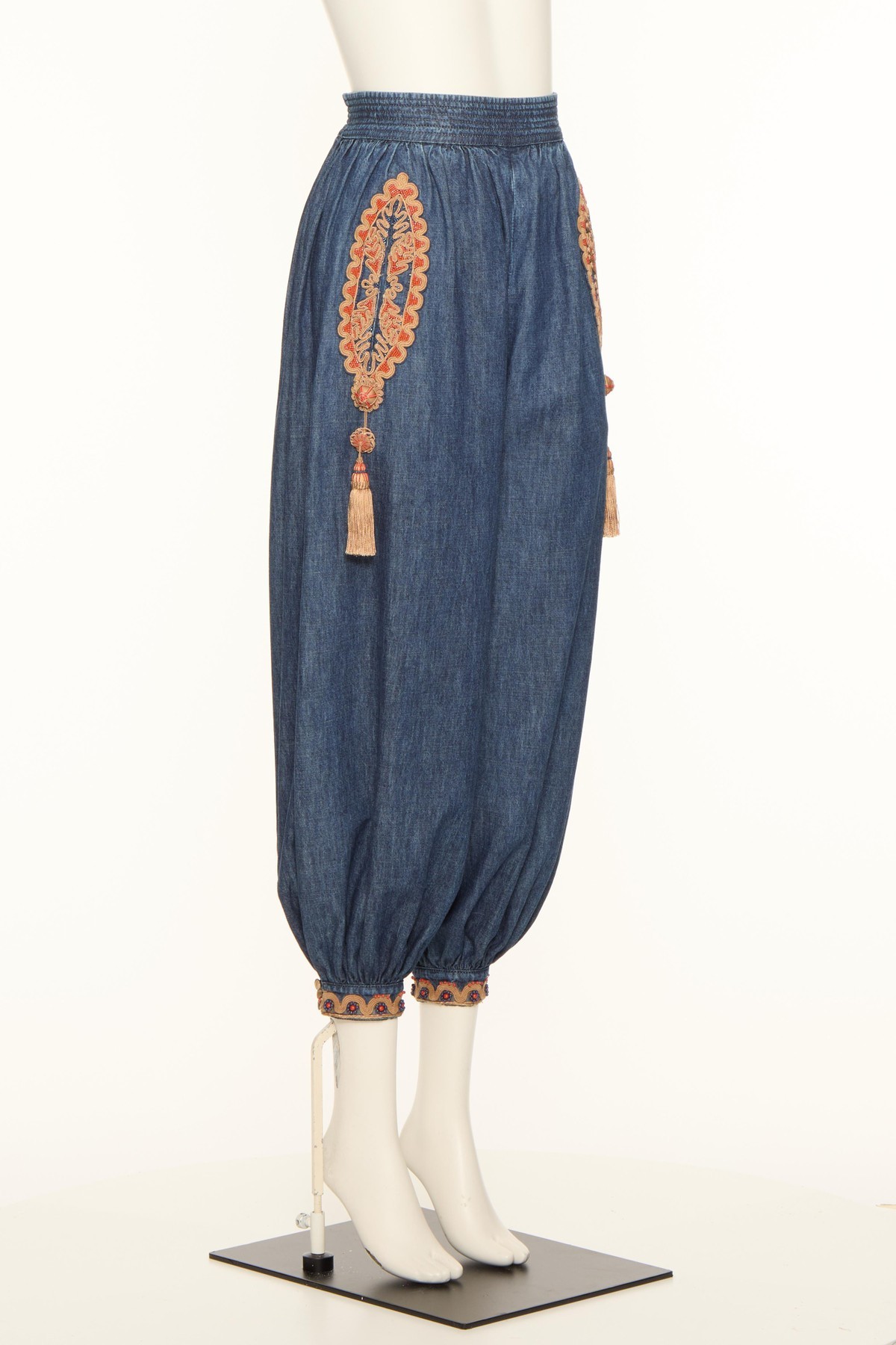 VALENTINO BALLOON TROUSERS IN EMBROIDERED DENIM CHAMBRAY