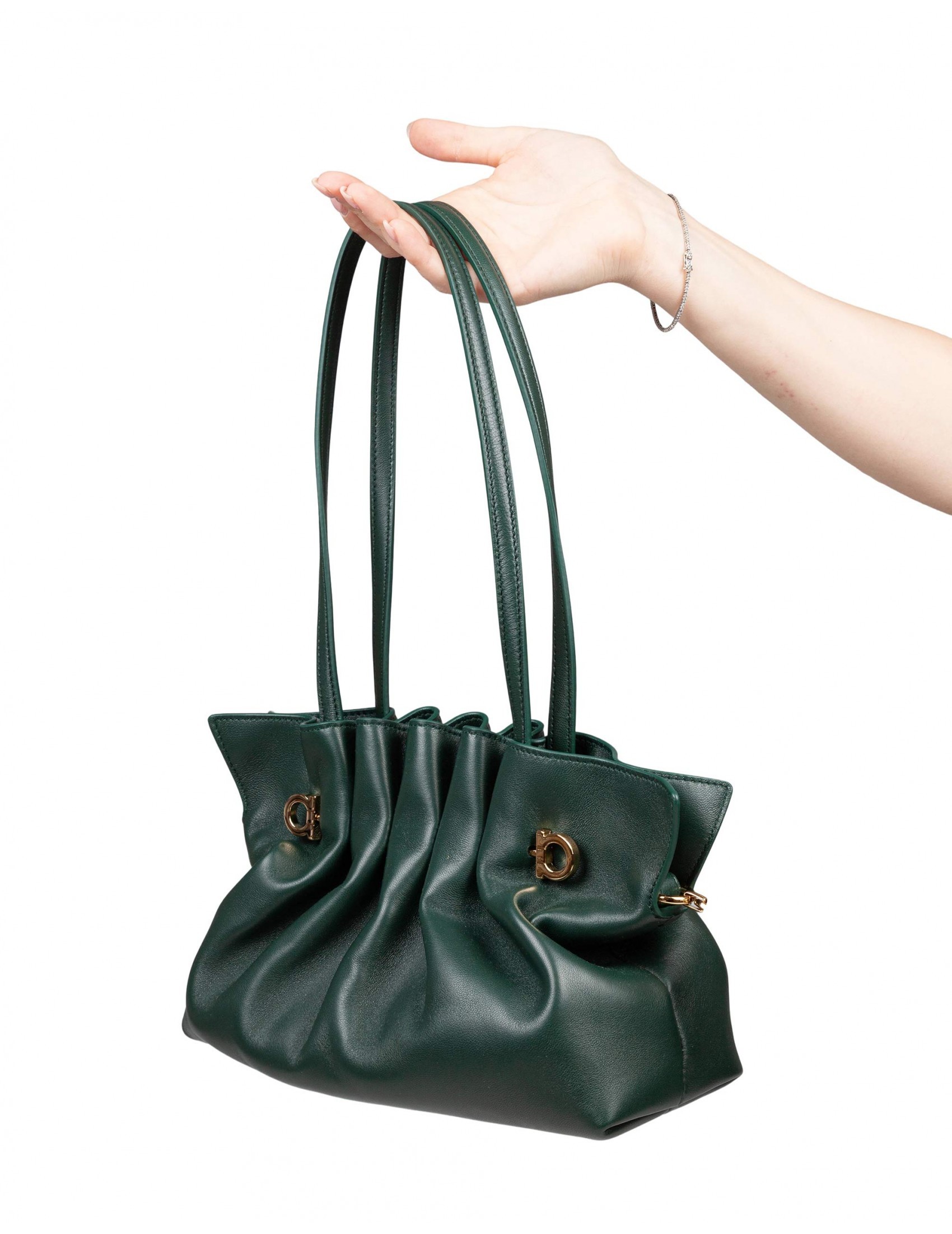 Ferragamo Pleated Handbag In Green