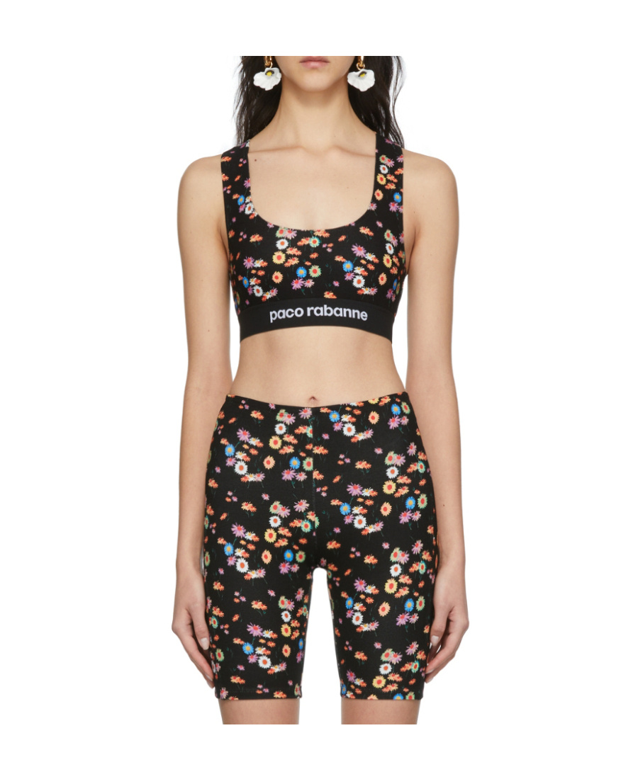 Shop Rabanne Black Printed Sports Bra In Multicolor
