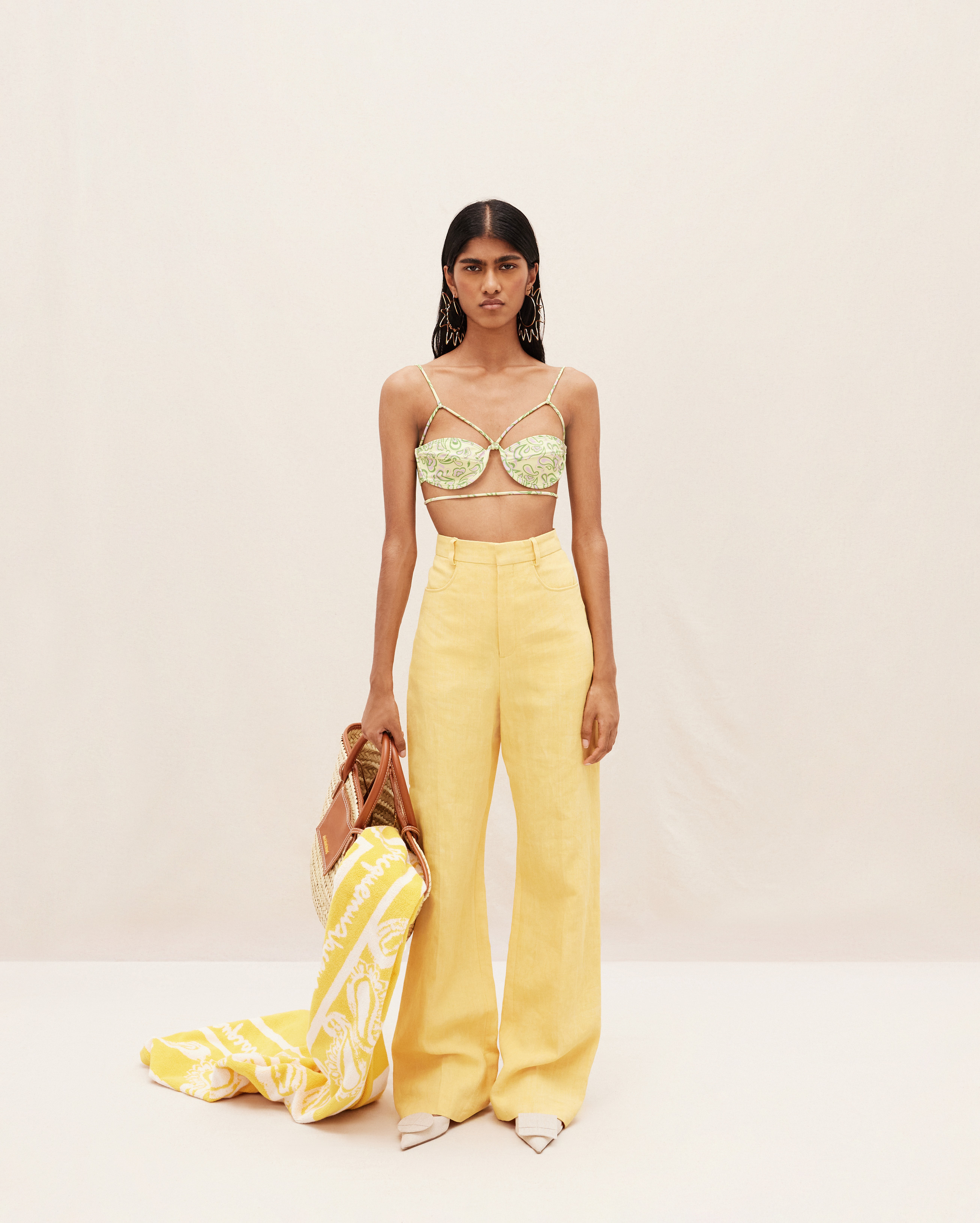 Jacquemus High-waisted Flared Trousers In Yellow