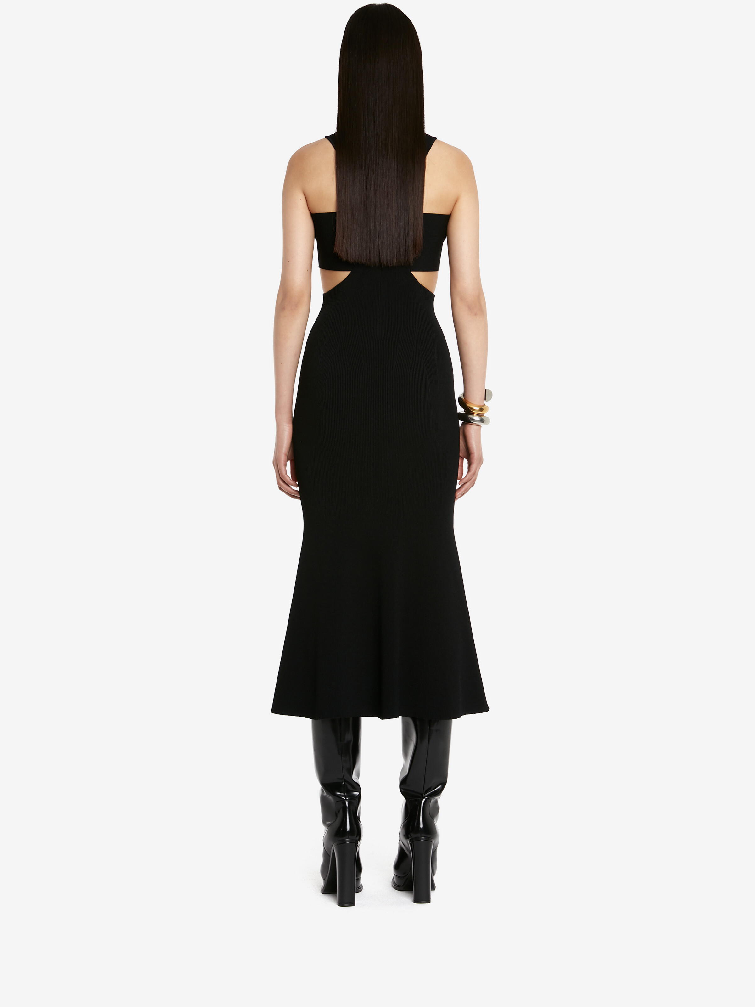 Alexander Mcqueen Black Slashed Harness Midi Dress In Black