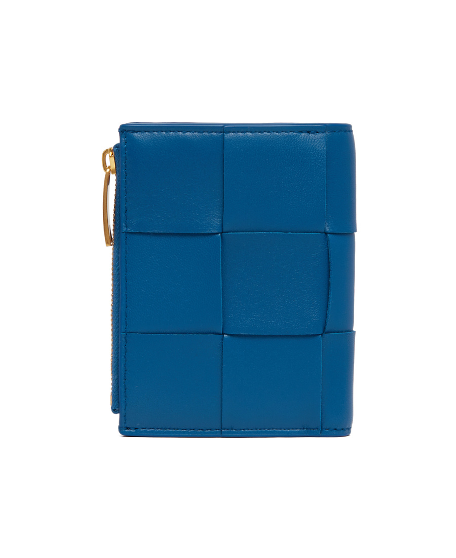 Bottega Veneta Double Fold Zipper Purse In Blue